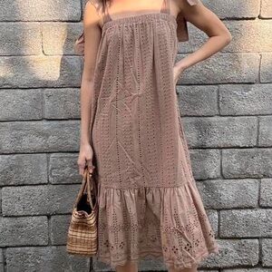 Chic Tan Eyelet Midi Dress New with Tags by Grey Lab L.A.